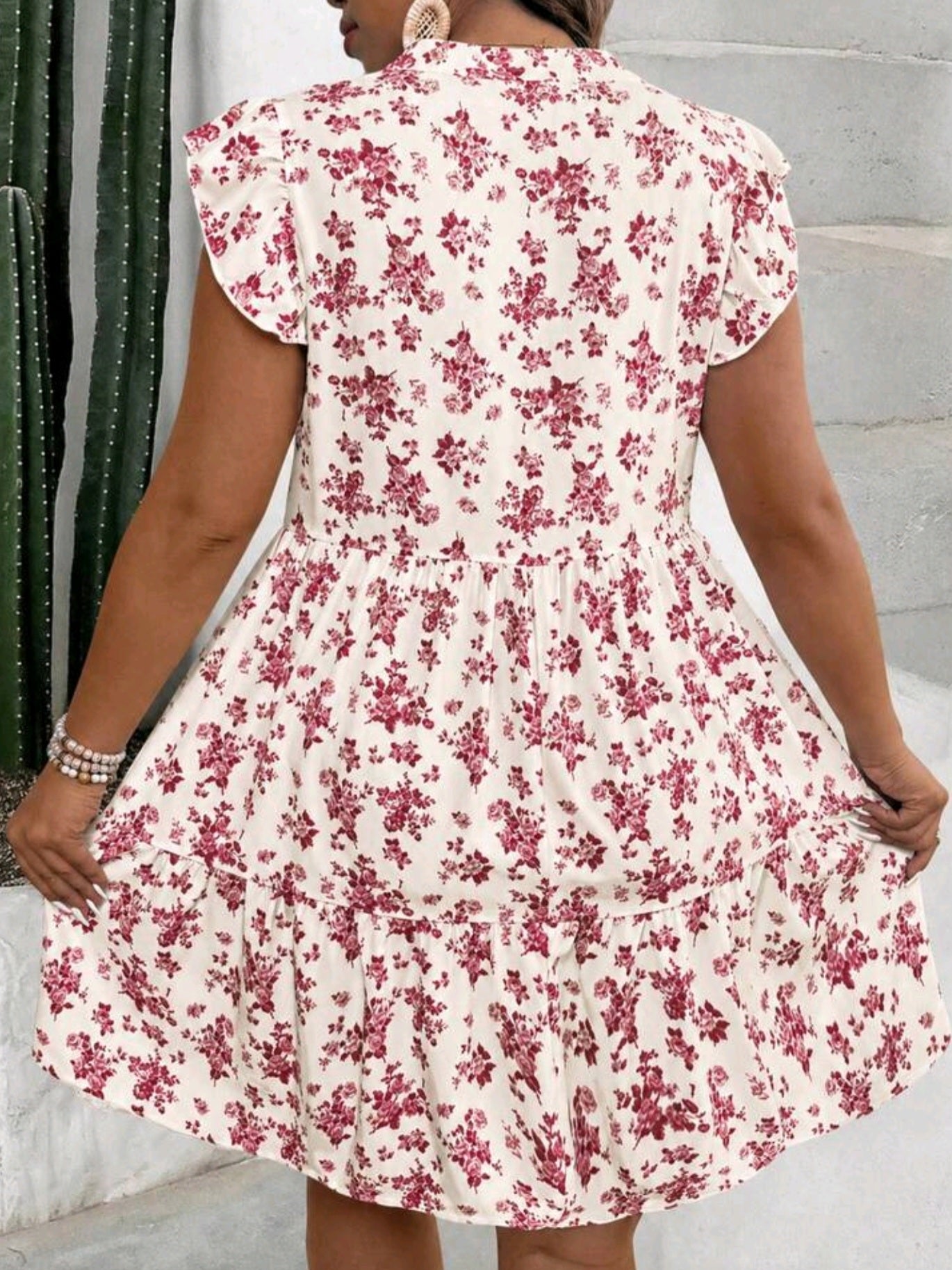 4434 Ditsy Floral Cap Sleeve Smock Dress