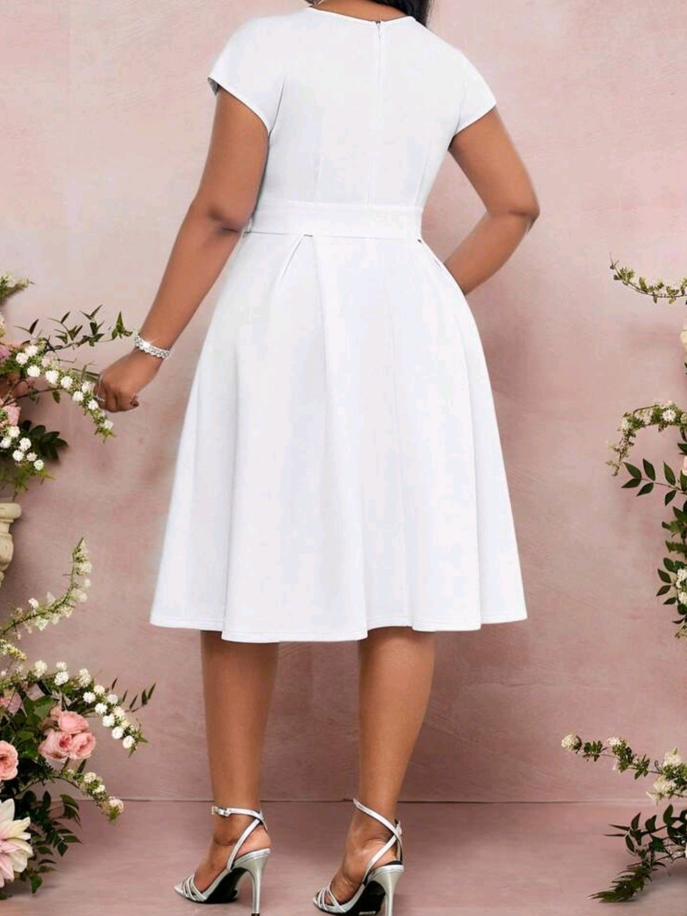 2699 Bow Waist Design Dress - lily white
