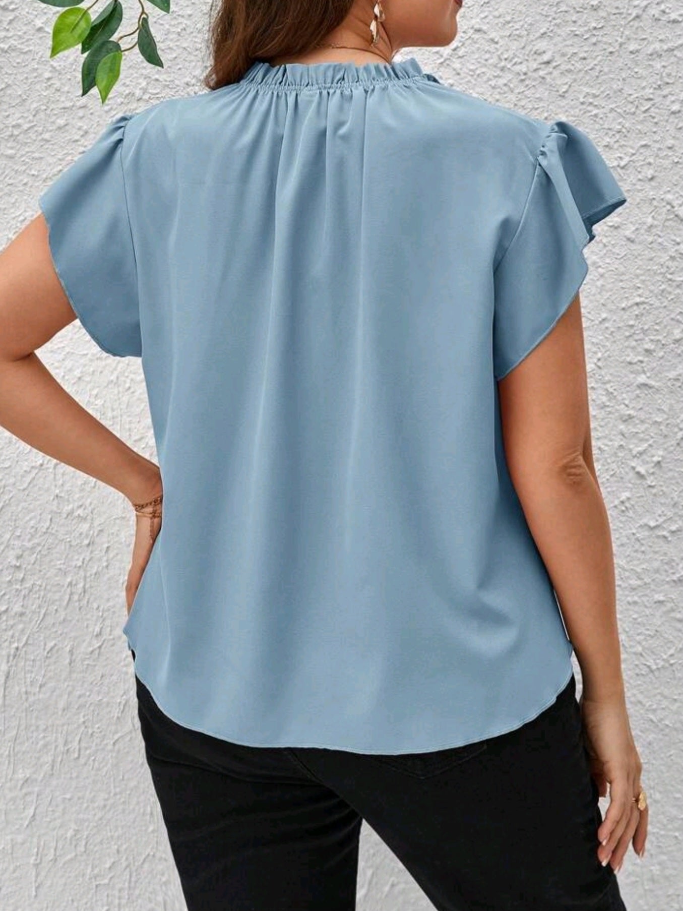 #8127 Frill Trim Butterfly Sleeve Blouse