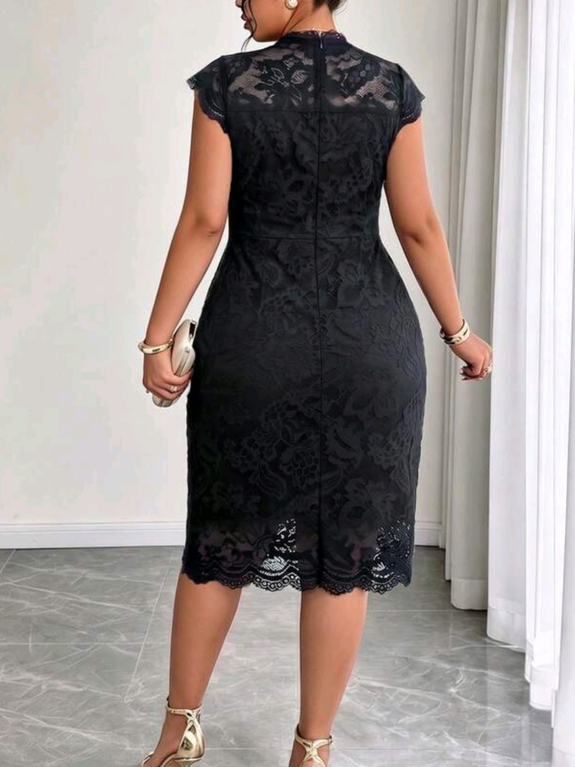 3455 Fitted Eyelash Lace Trim Dress