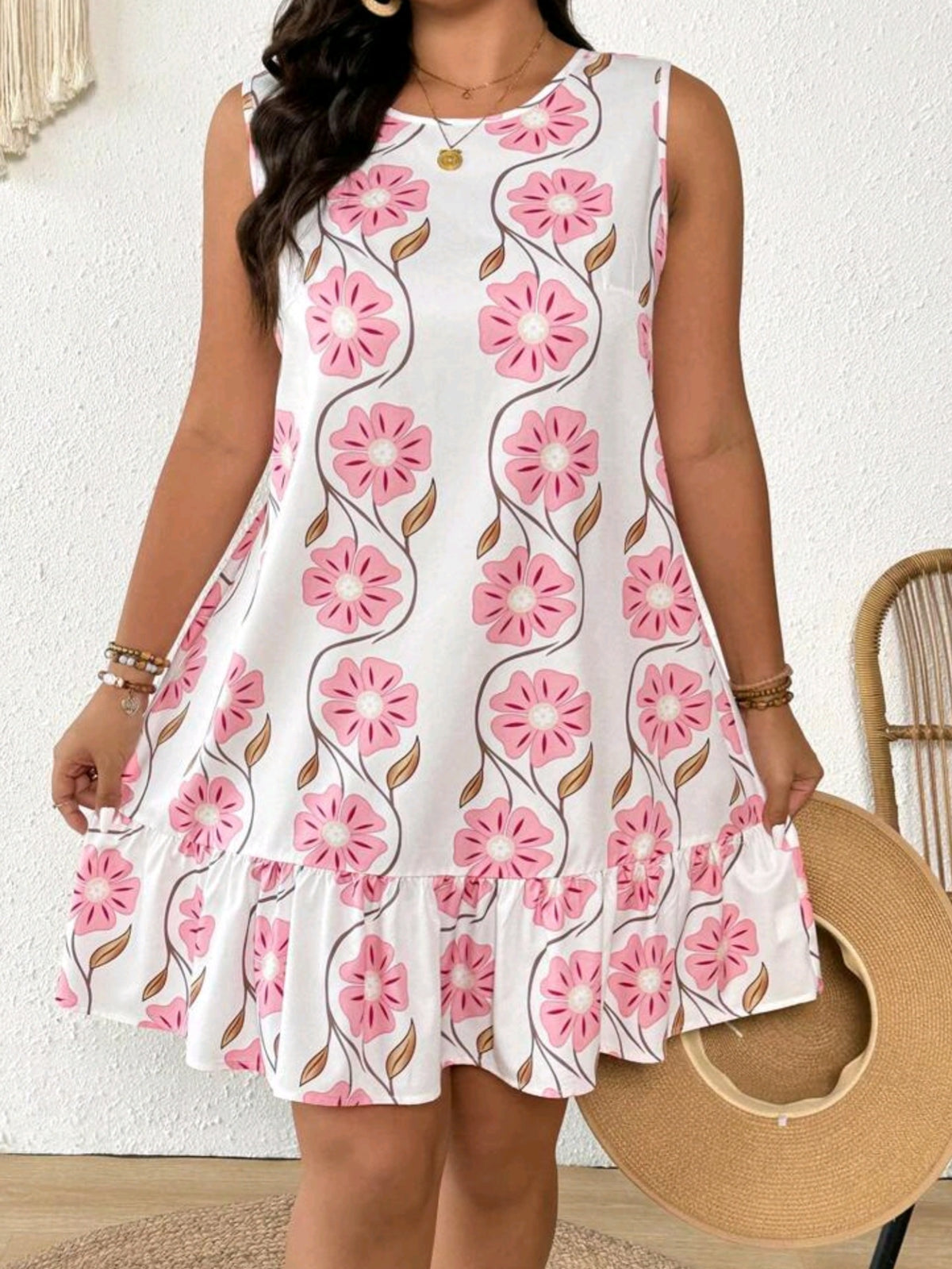 2142 Floral Print Tie Back Sleeveless Dress
