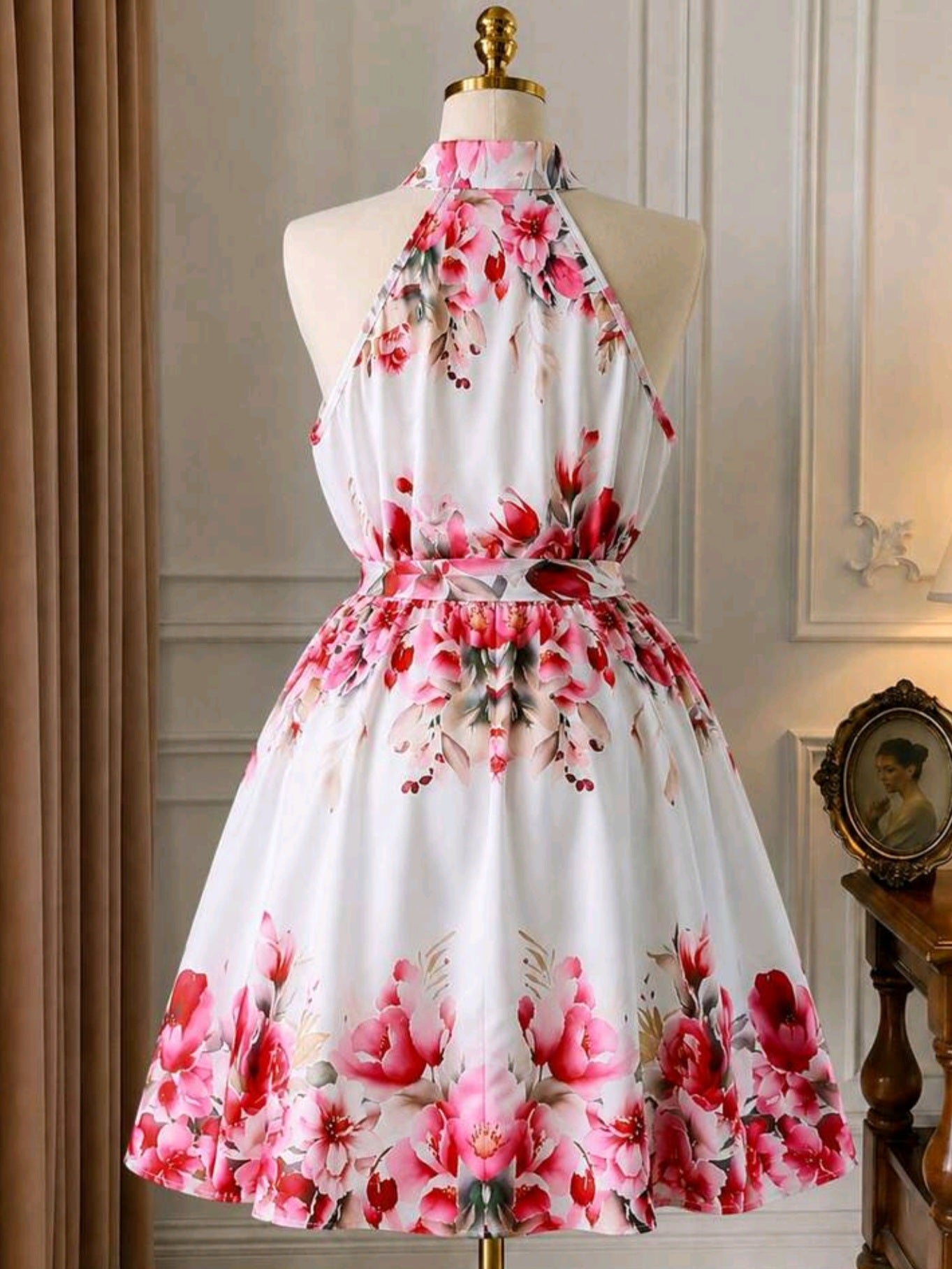 5085 Sleeveless Floral Print Belted Dress