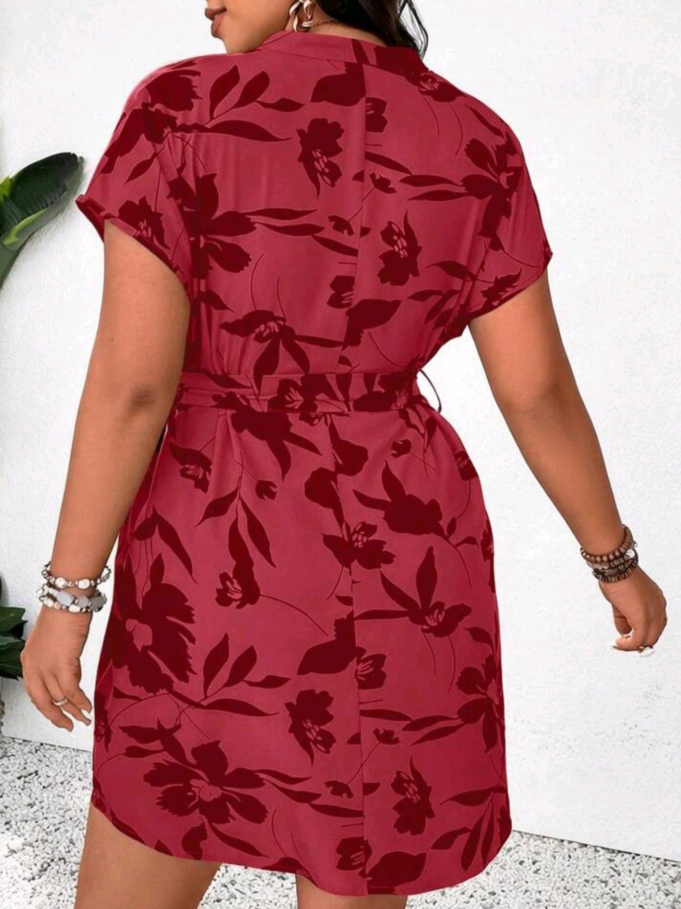 0001 Batwing Sleeve V-Neck Dress