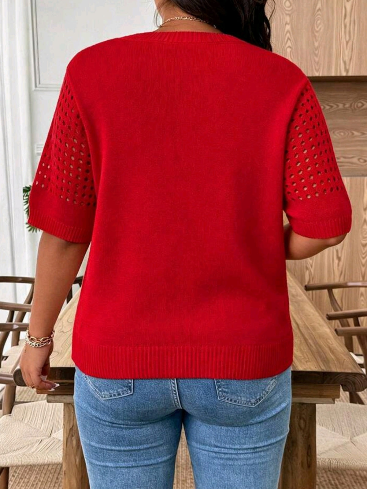 4777 Hollow Out Round Neck Top