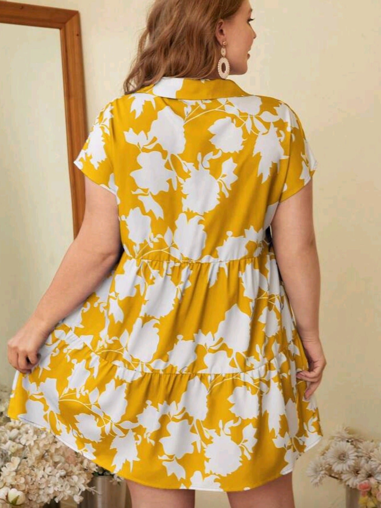 9989 Button Front Loose Fit Floral Dress