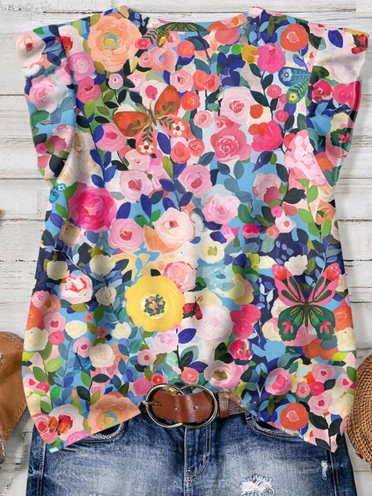 1373 Floral Cap Sleeve Blouse