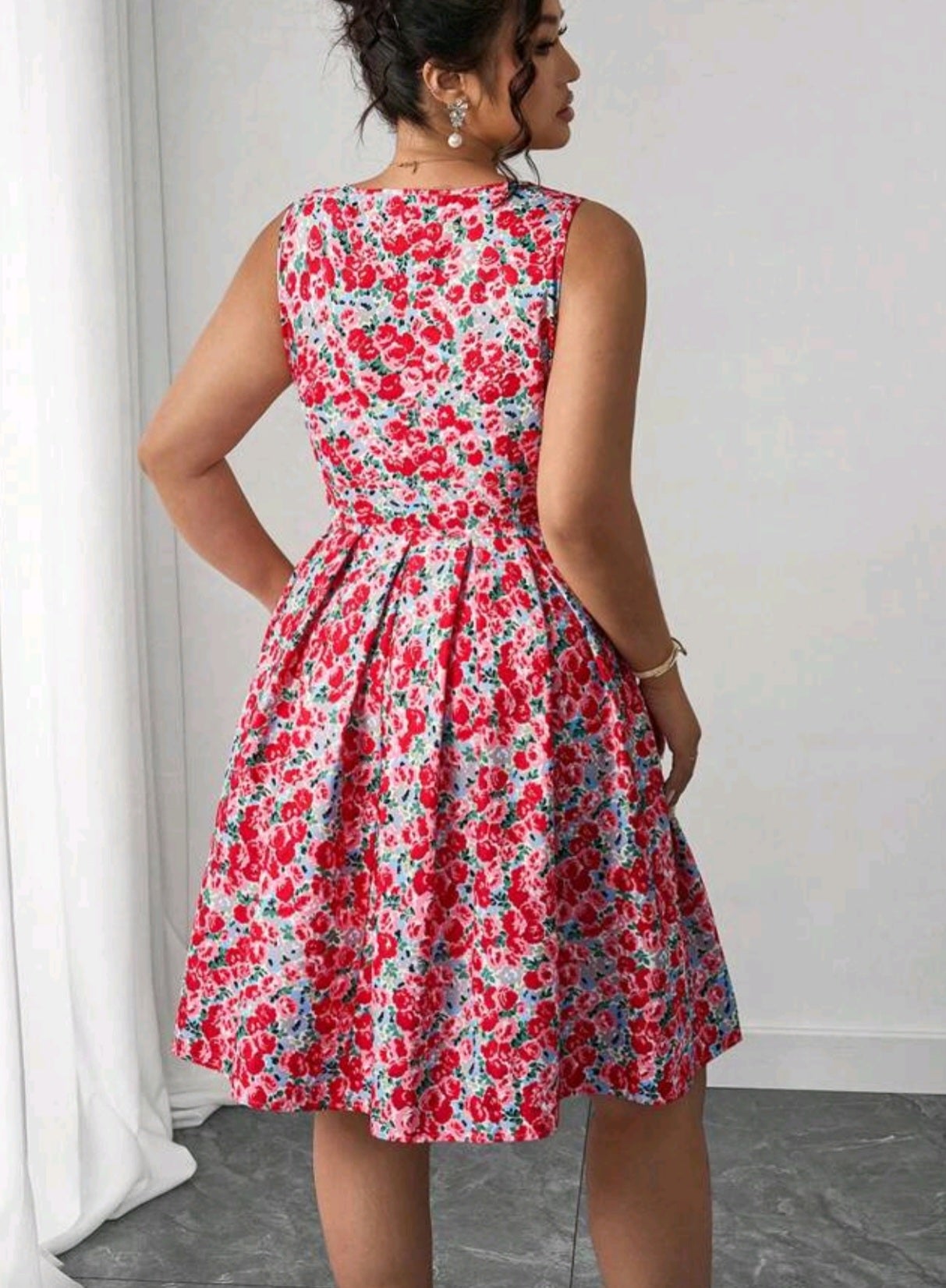 9612 Wide Neckline A-Line Pleated Dress