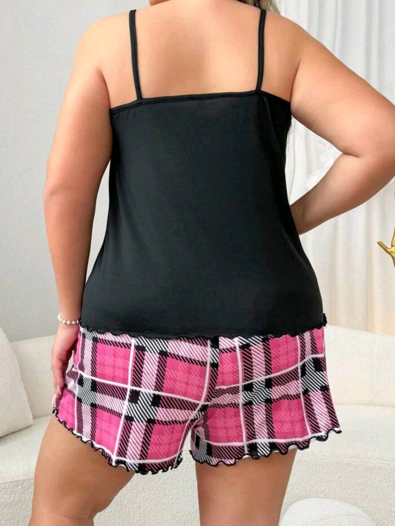 #7062 Camisole Top And Plaid Shorts Summer Pajama Set