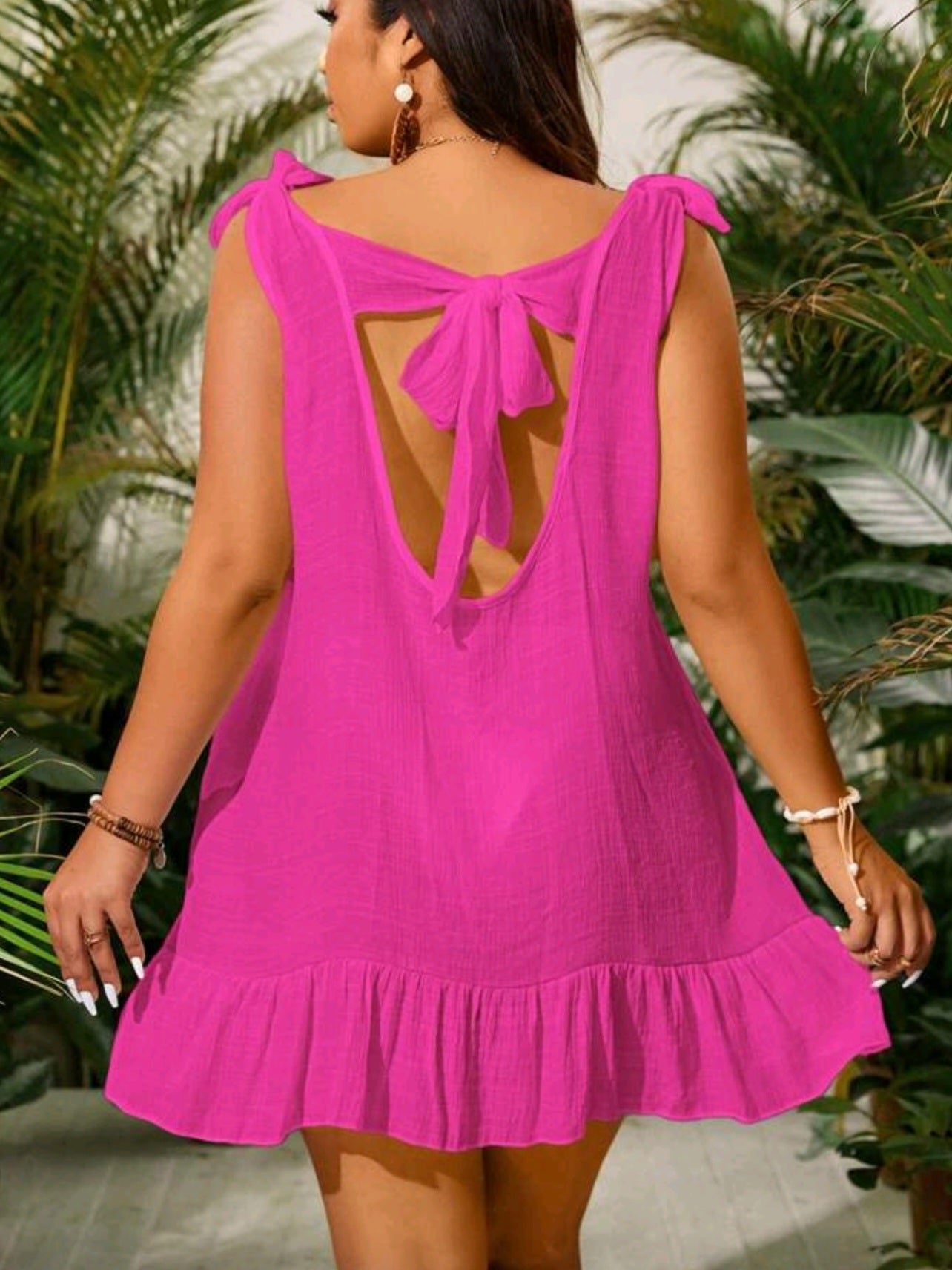 4898 Tie Shoulder Ruffle Hem Cover Up Dress (Without Bikini)
