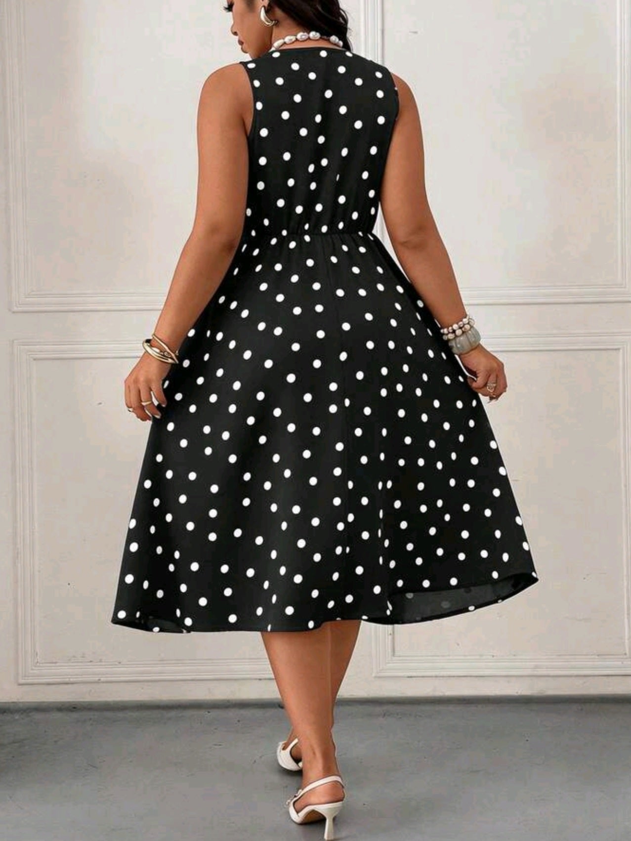 9573 Polka Dot Vintage Cinched Waist Dress