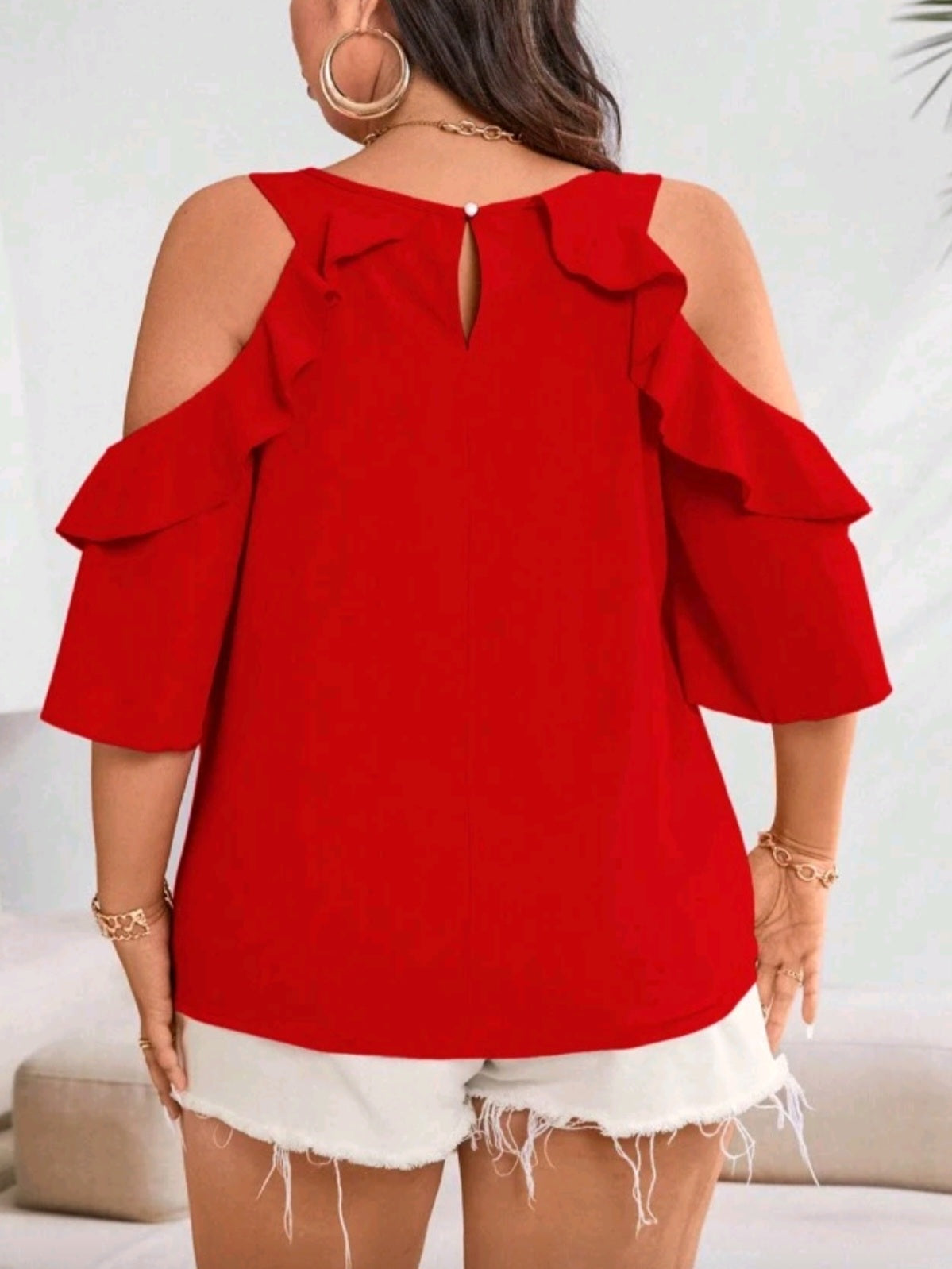 1421 Shoulder Ruffle Trim Blouse