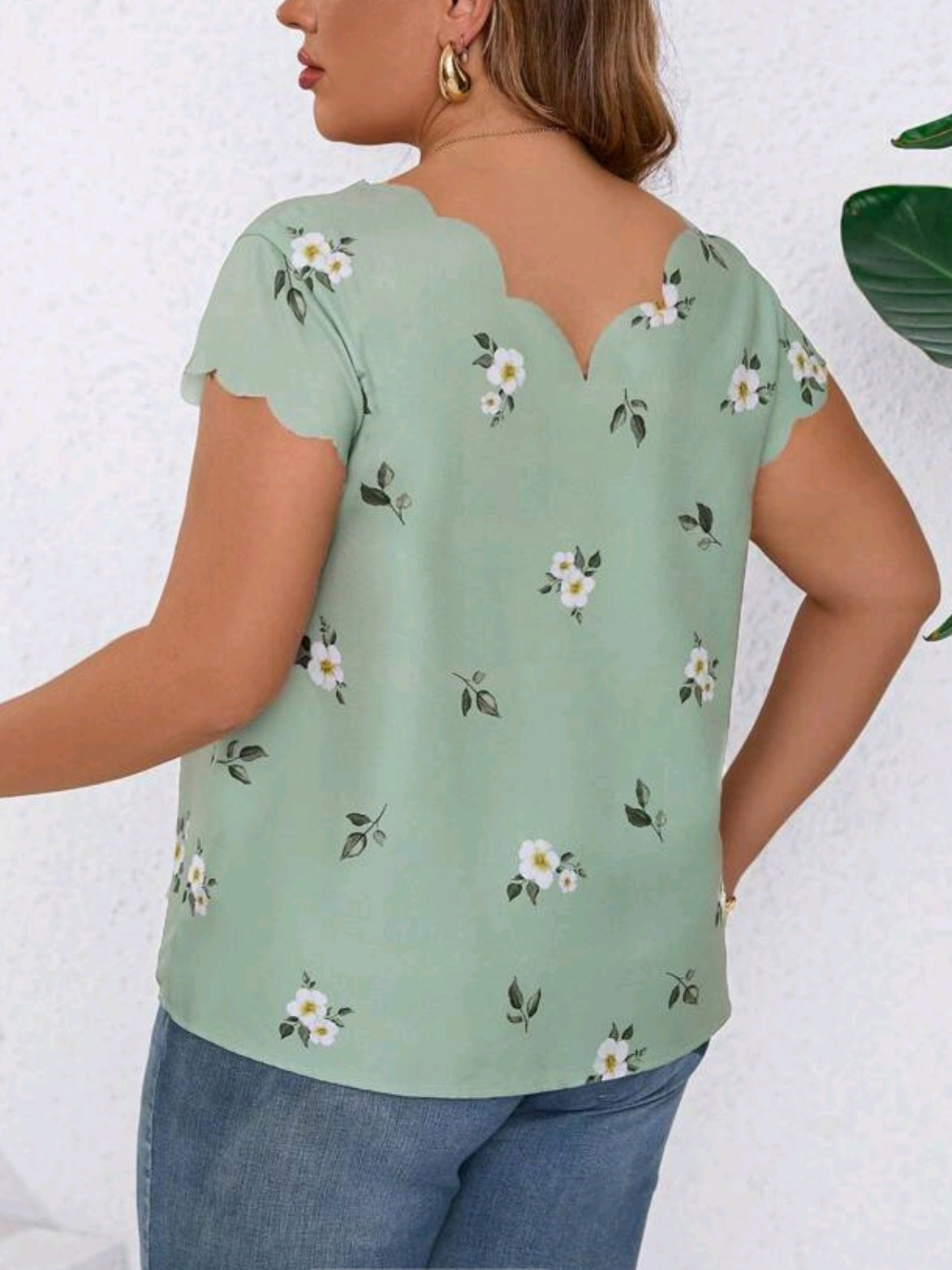#3129 Shell Edge Flower Print Short Sleeve Shirt