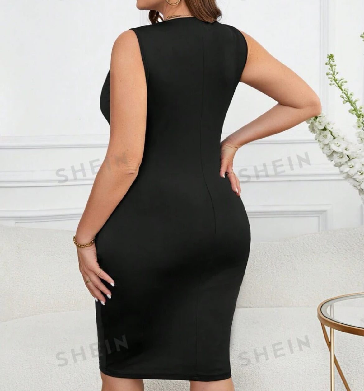 #4700 Elegant Polka Dot Printed Patchwork Bodycon Sleeveless Dress