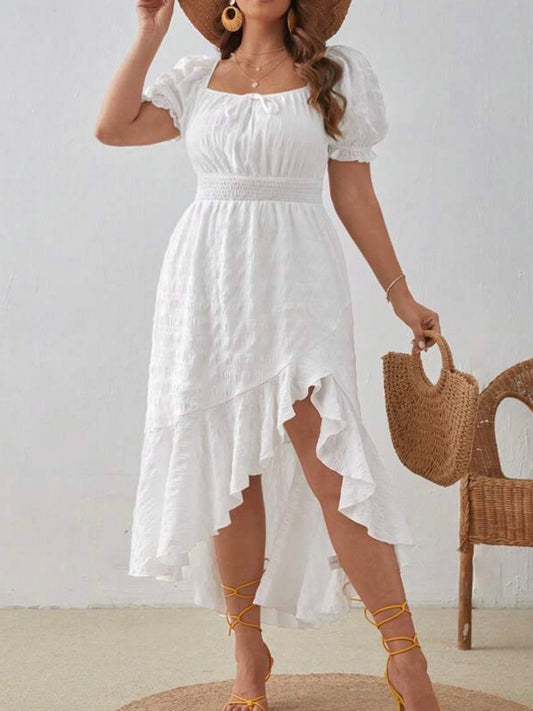 Puff Sleeve Ruffle Hem Dress