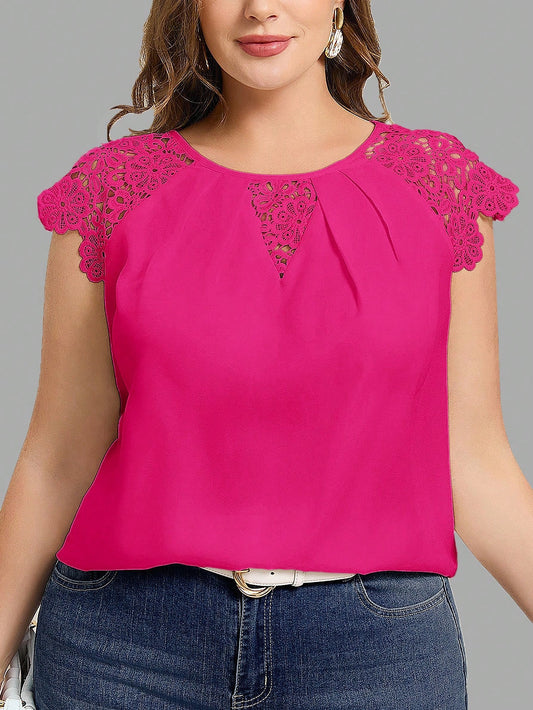 #3155 Casual Solid Color Lace Patchwork Shirt