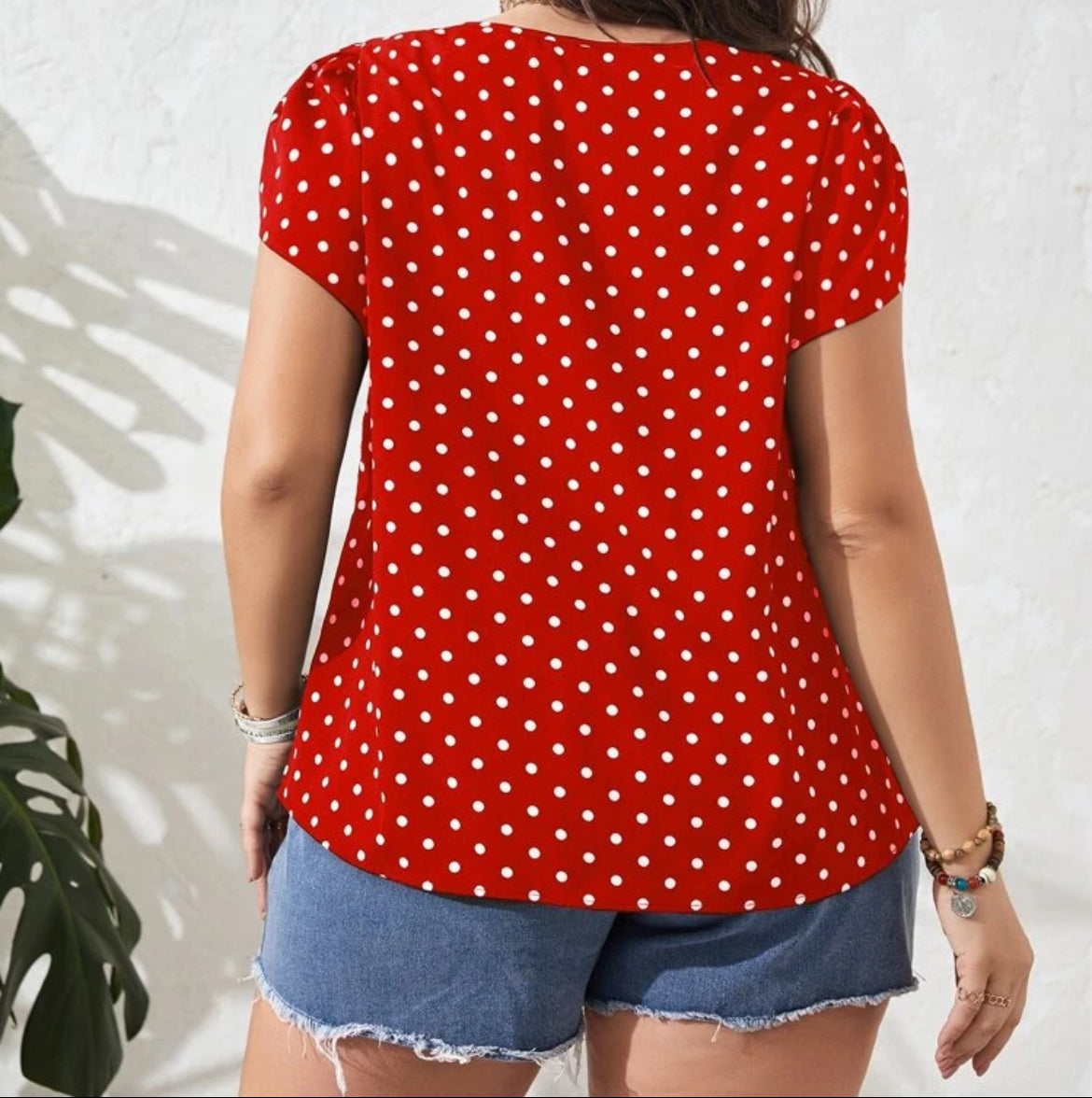 #4644 Polka Dot Print Petal Sleeve Blouse