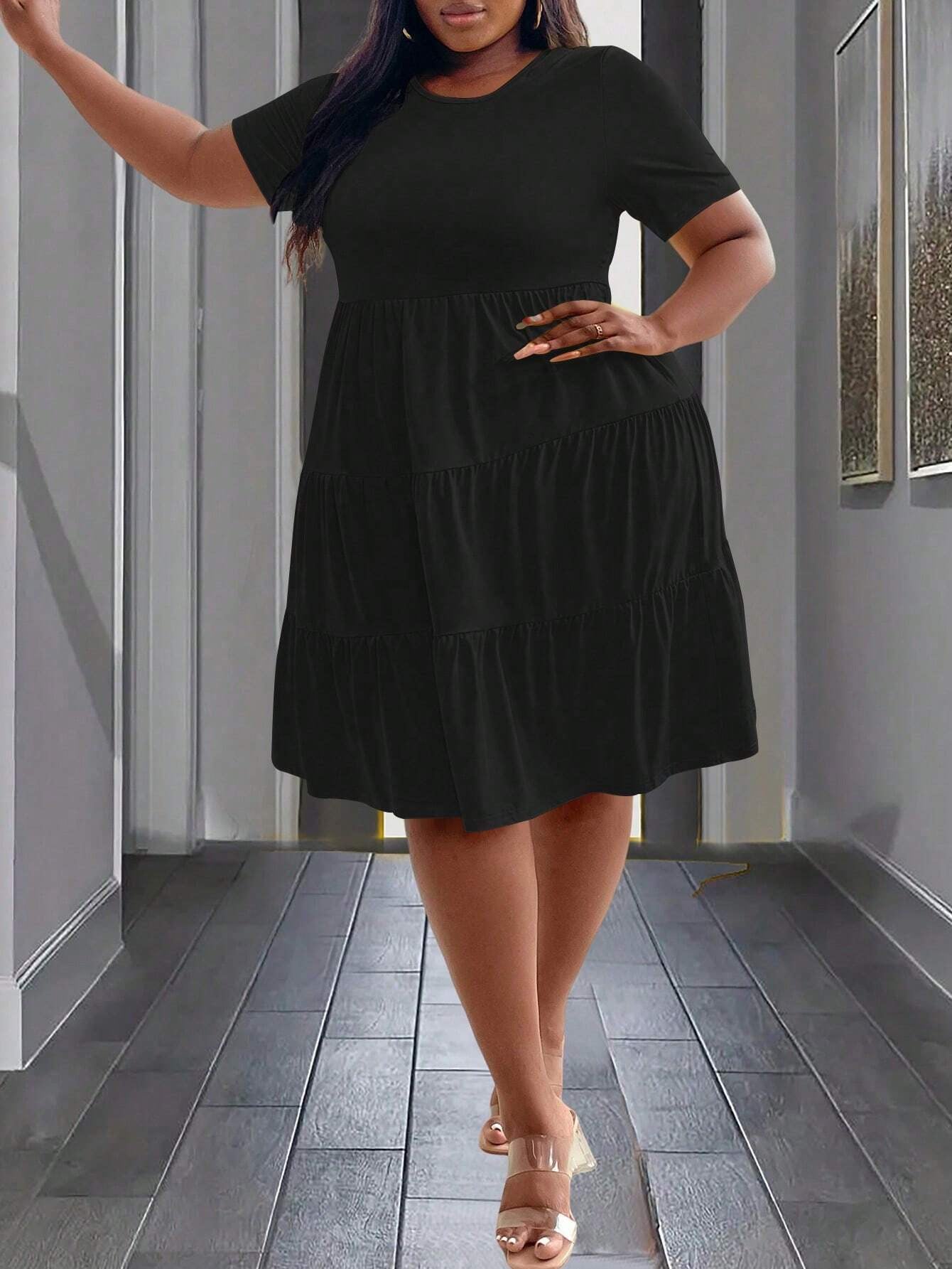 #2276 Summer Casual Solid Color Waist-Cinching Dress