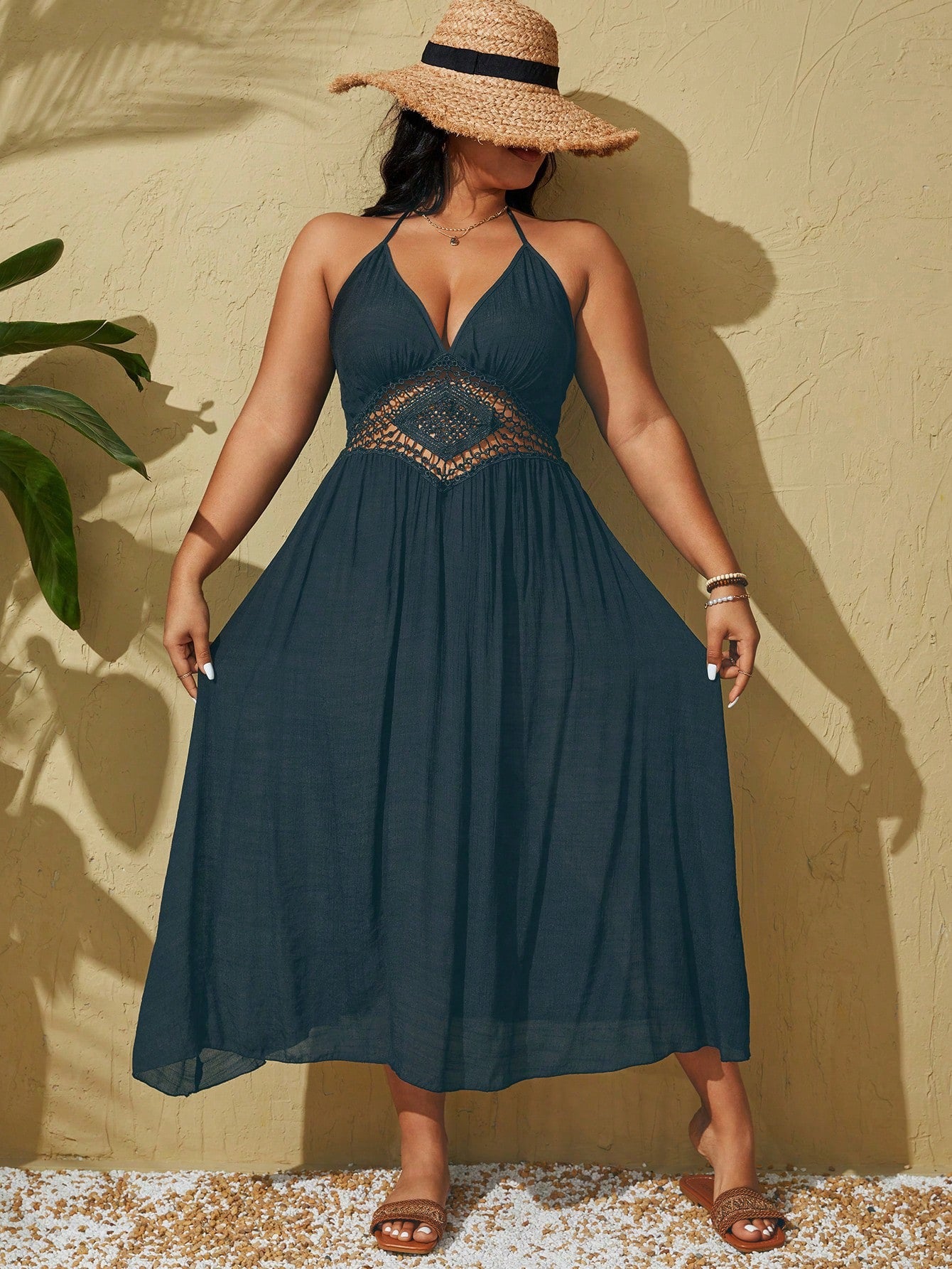 #8608 Halter Back Tie Hollow Out Cover Up