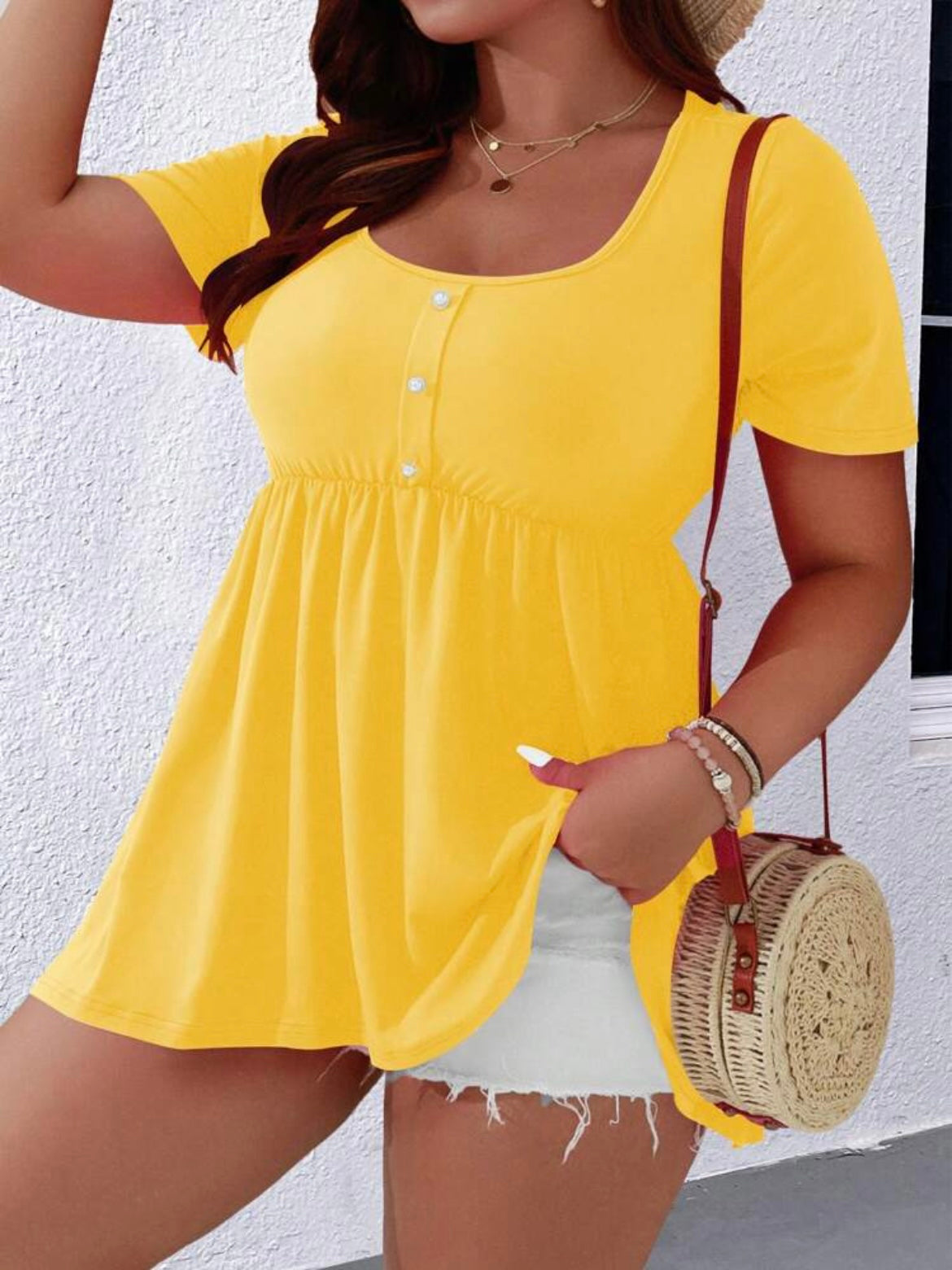 Half Button Peplum Tee