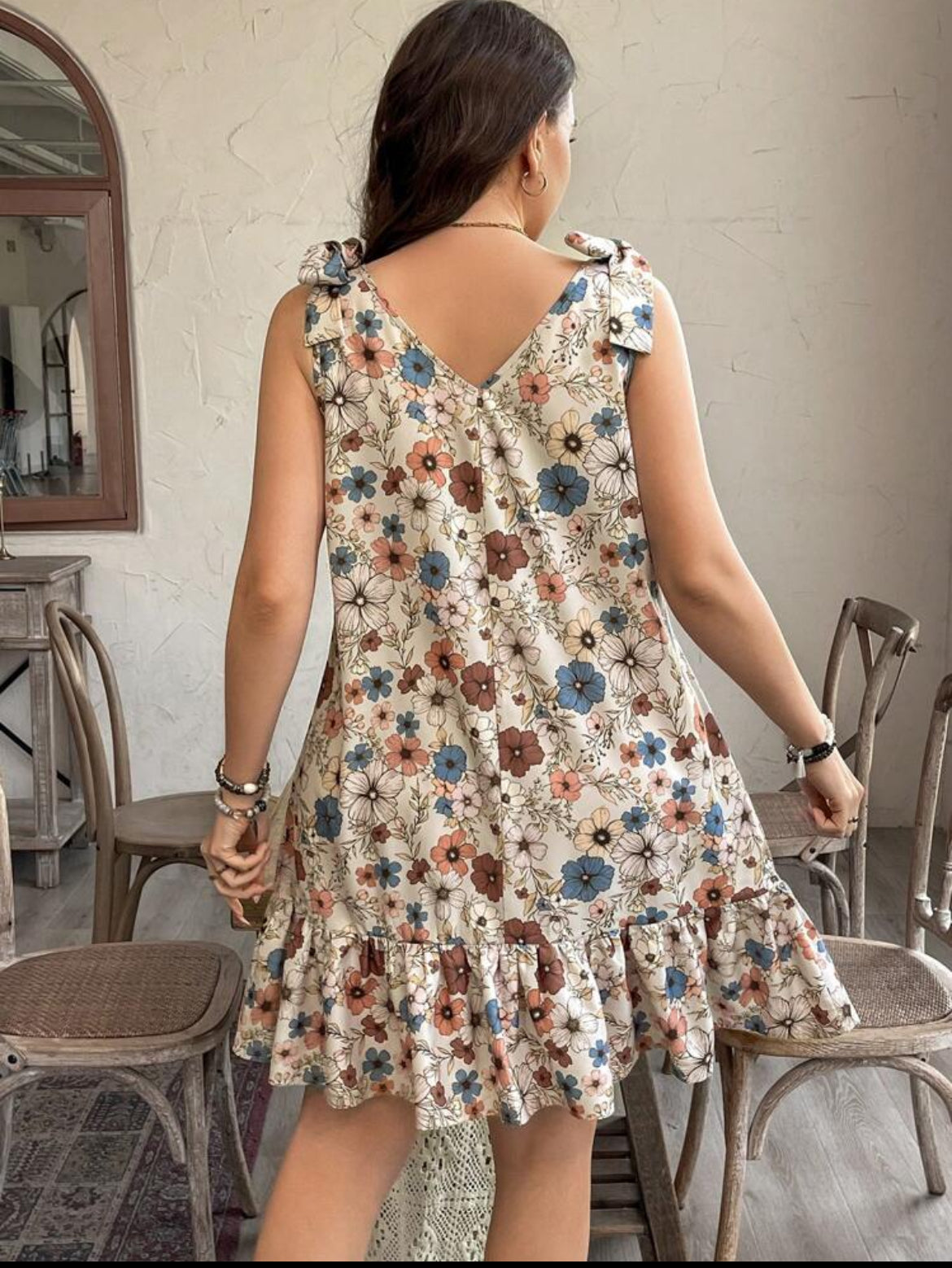 #5177 Sleeveless Floral Bow Tie Casual Mini Dress