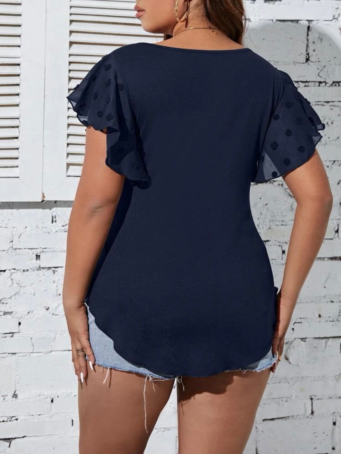 Twist Front Butterfly Sleeve Curved Hem Tee