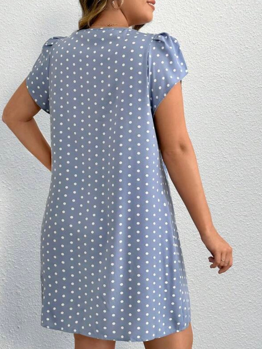 Polka Dot Print Petal Sleeve Dress