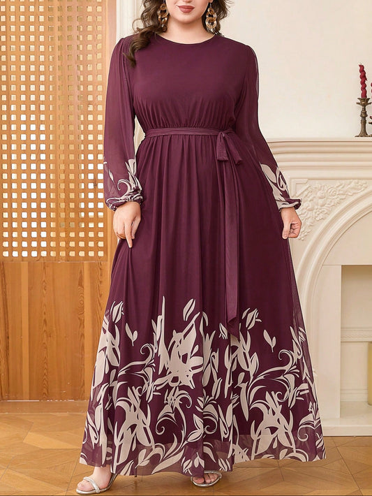 #0746 Modest  Balloon Sleeve A-Line Dress