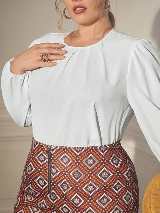 Lantern Sleeve Keyhole Back Blouse