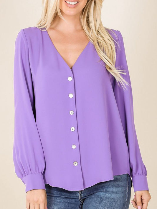 Long Sleeve V Neck Blouse