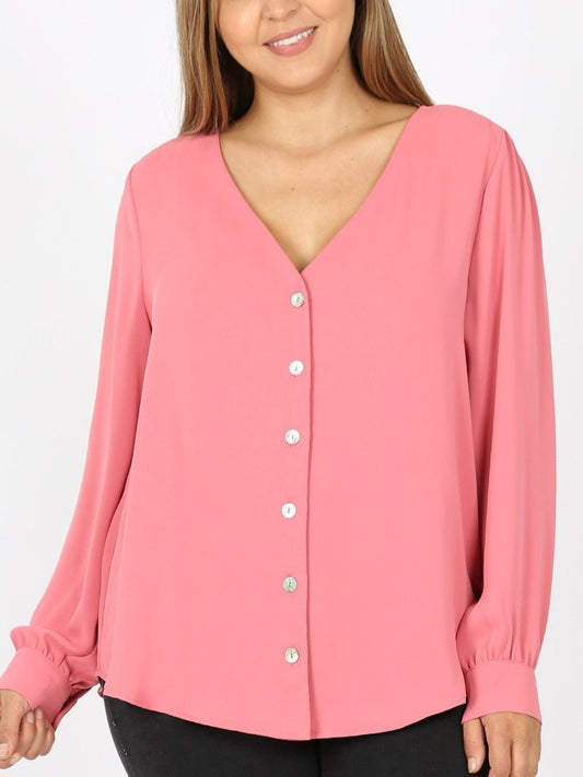 Long Sleeve V Neck Blouse