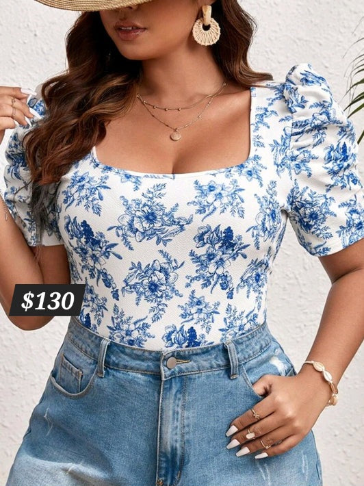 #3833 Floral Print Puff Sleeve Top