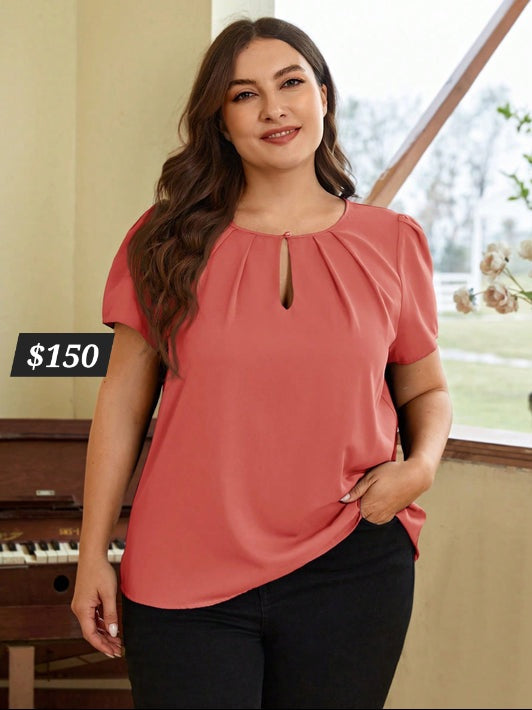 #1047 Keyhole Neckline Short Sleeve Blouse