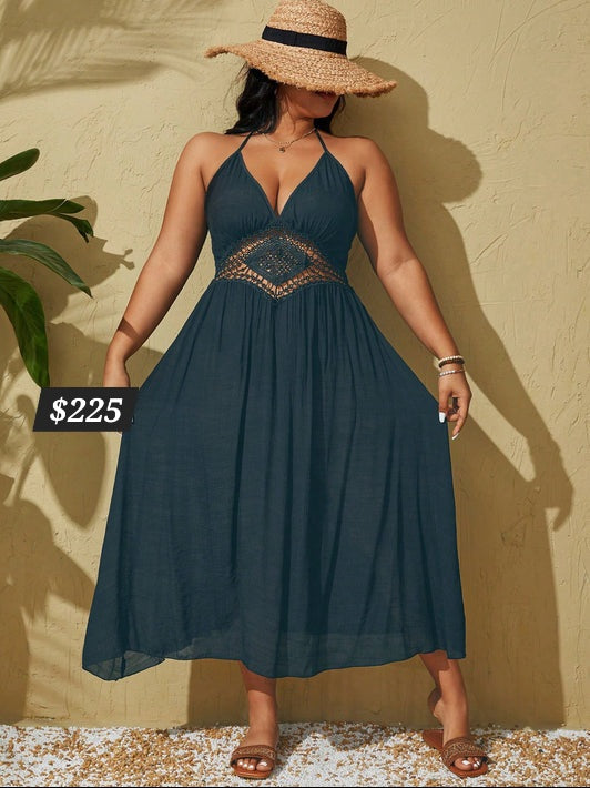 #8608 Halter Back Tie Hollow Out Cover Up