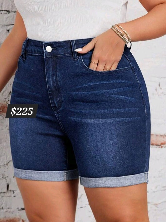 4839- #8095 Roll-Up Casual Denim Shorts