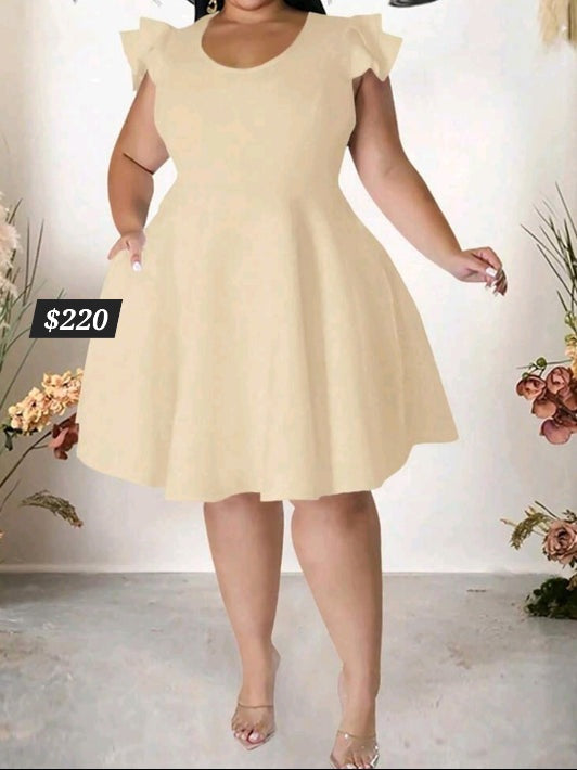 #7714 Round Neck Short Cap Sleeve Mini Dress