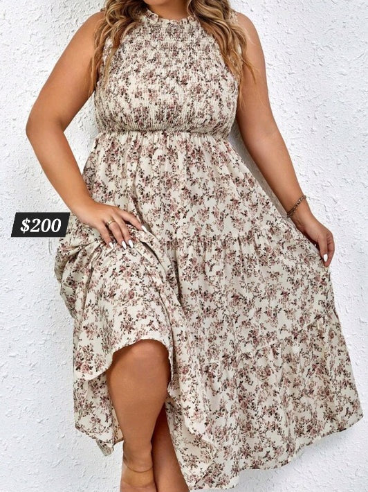 #3637 Floral Print Ruffle Hem Dress