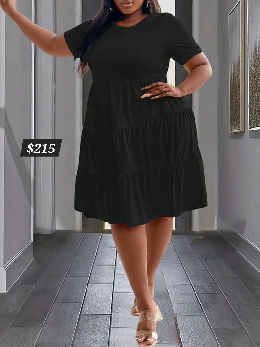#2276 Summer Casual Solid Color Waist-Cinching Dress