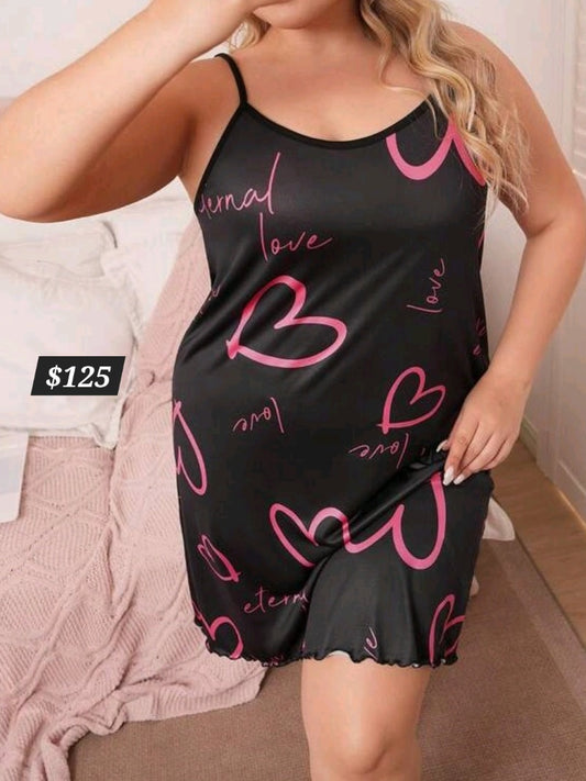 #7146  Letter & Heart Print Camisole Nightgown