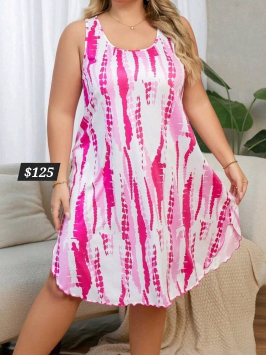 #6074 Tie Dye Tie-Dye Sleeveless Nightgown