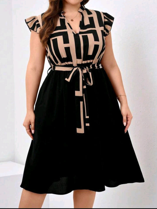 C#5574 Printed Patchwork Simple Dress