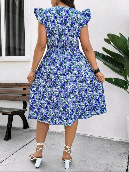 C#5615 Ditsy Floral Split Hem Midi Dress