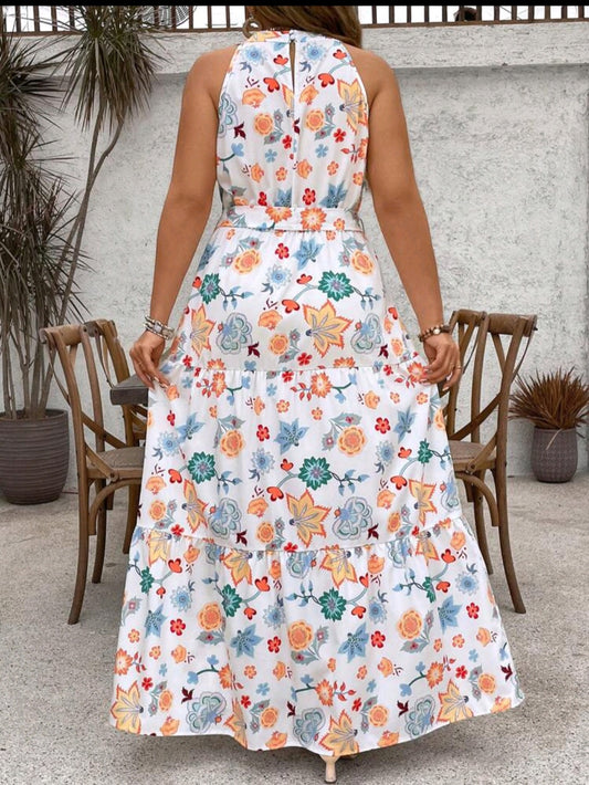 C#1954 Floral Print Halter Dress