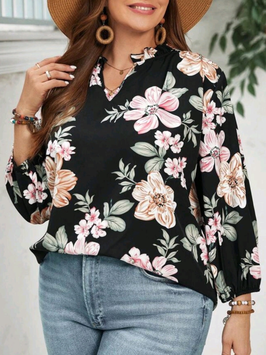 Floral Print Notched Neckline Shirt