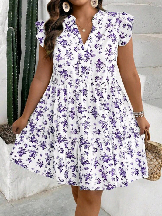 #4616 Fairy Ditsy Floral Cap Sleeve Mini Dress