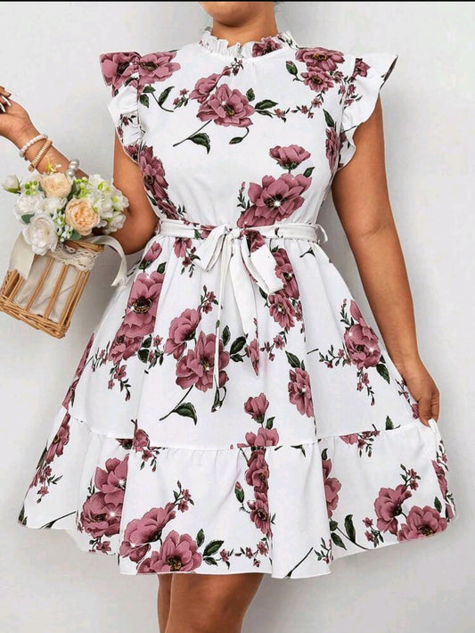 #0010 Floral All-Over Print Sleeveless Dress