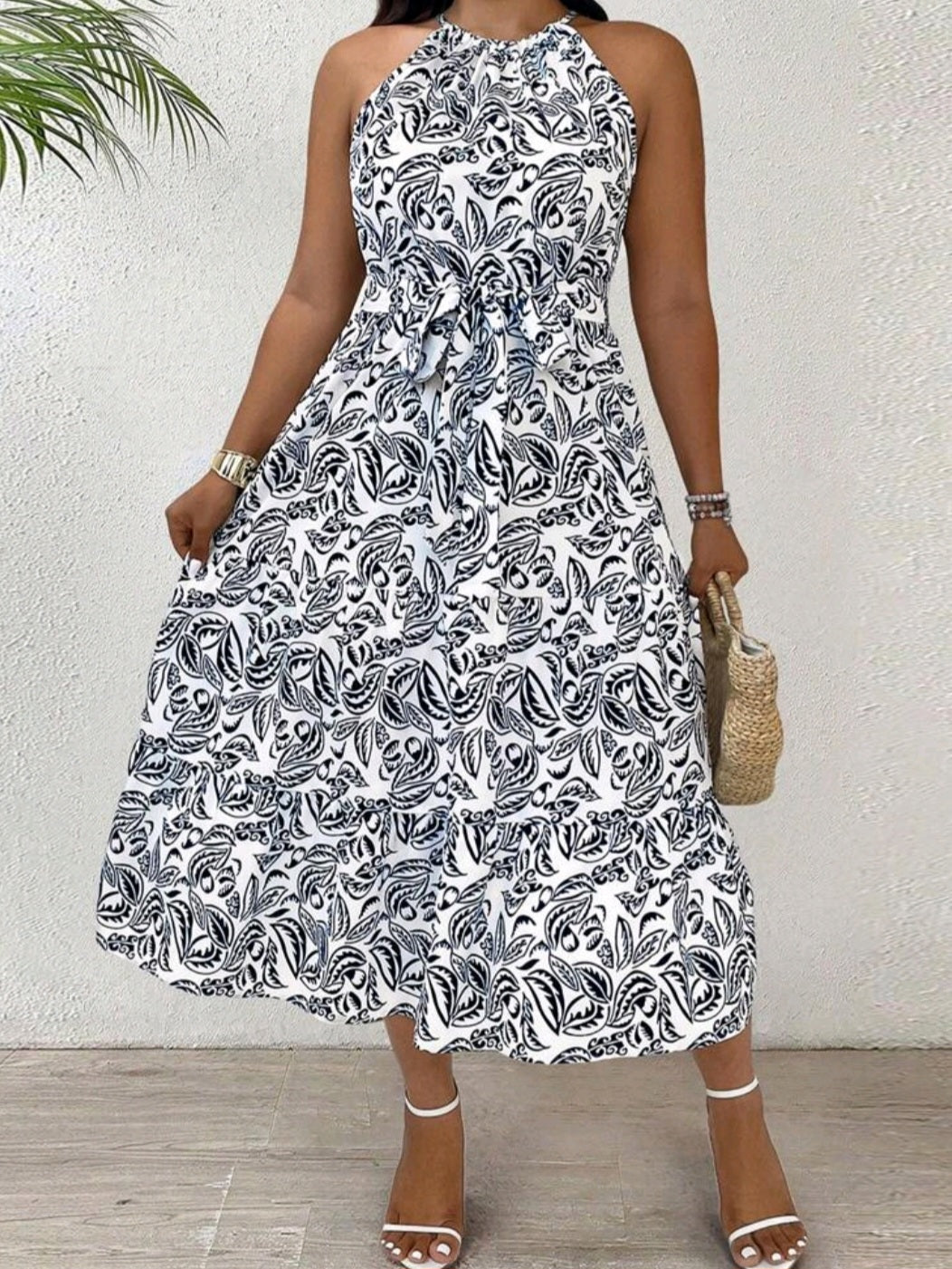 #3312 Allover Print Halter Neck Dress