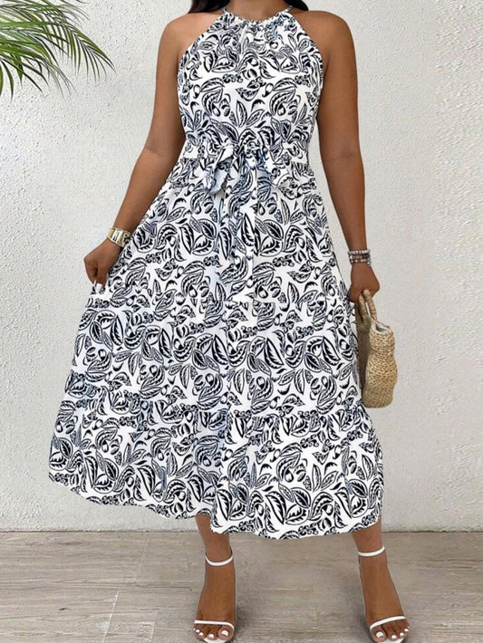 #3312 Allover Print Halter Neck Dress