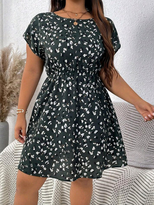 1141 Floral Print Batwing Sleeve Dress