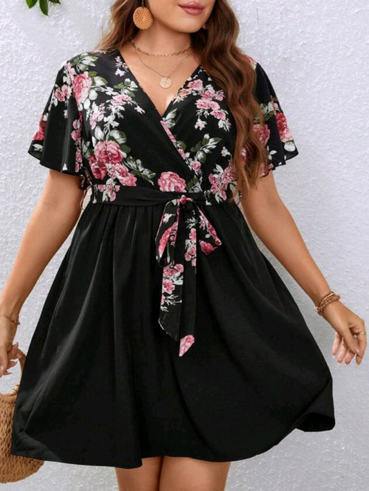 Butterfly Sleeve Belted Dress