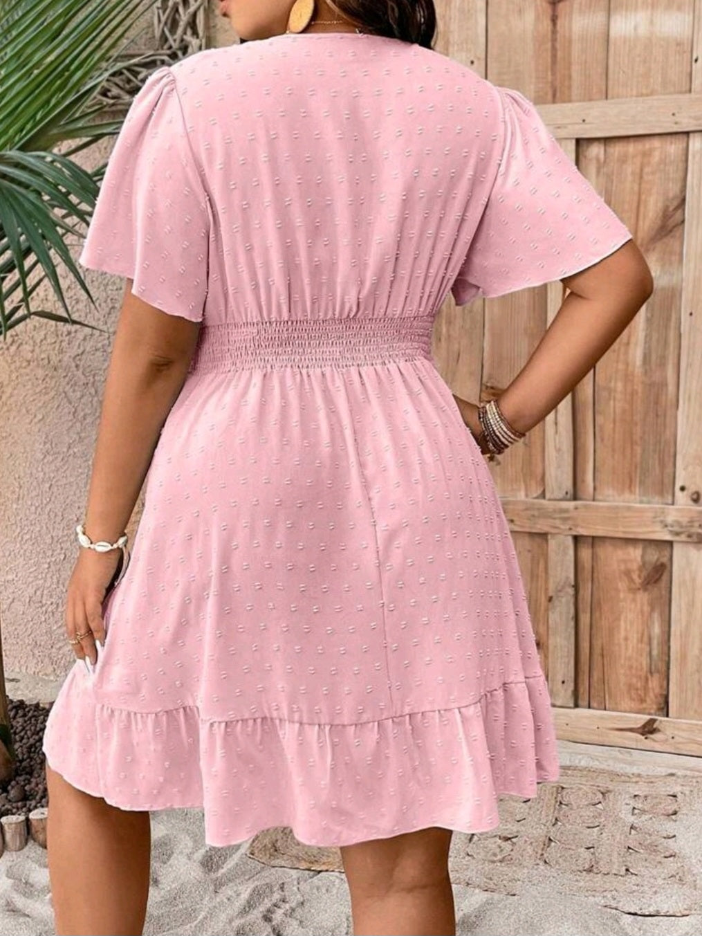 #7381 V-Neck Cinching Waist Dress